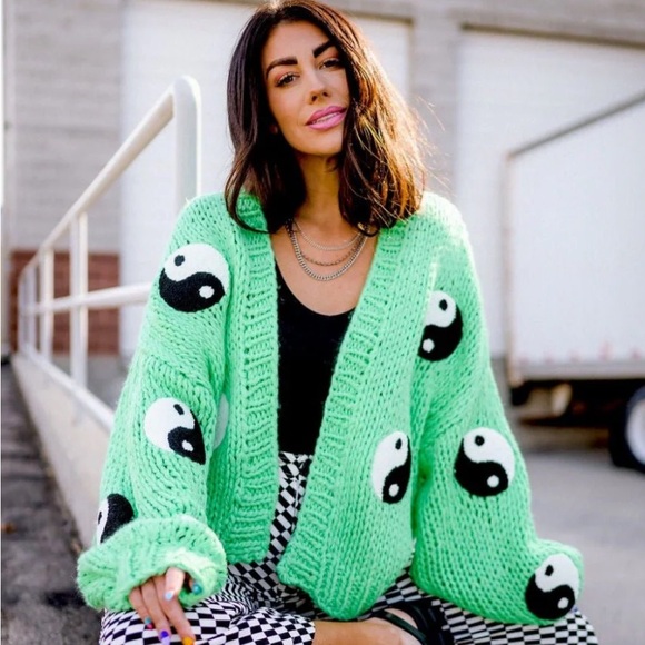 Dressed in LALA Vibrant Green Yin Yang Cardigan - Picture 1 of 1